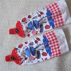 Red, White & Blue Crocheted Kitchen Towels.     NWOT